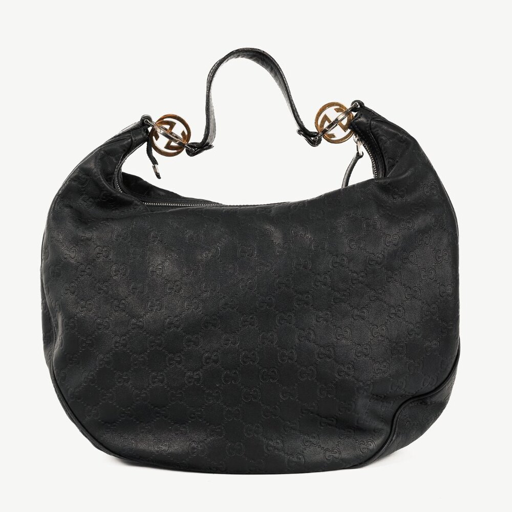 Gucci GG Twins Black Guccissima Leather Large Hobo